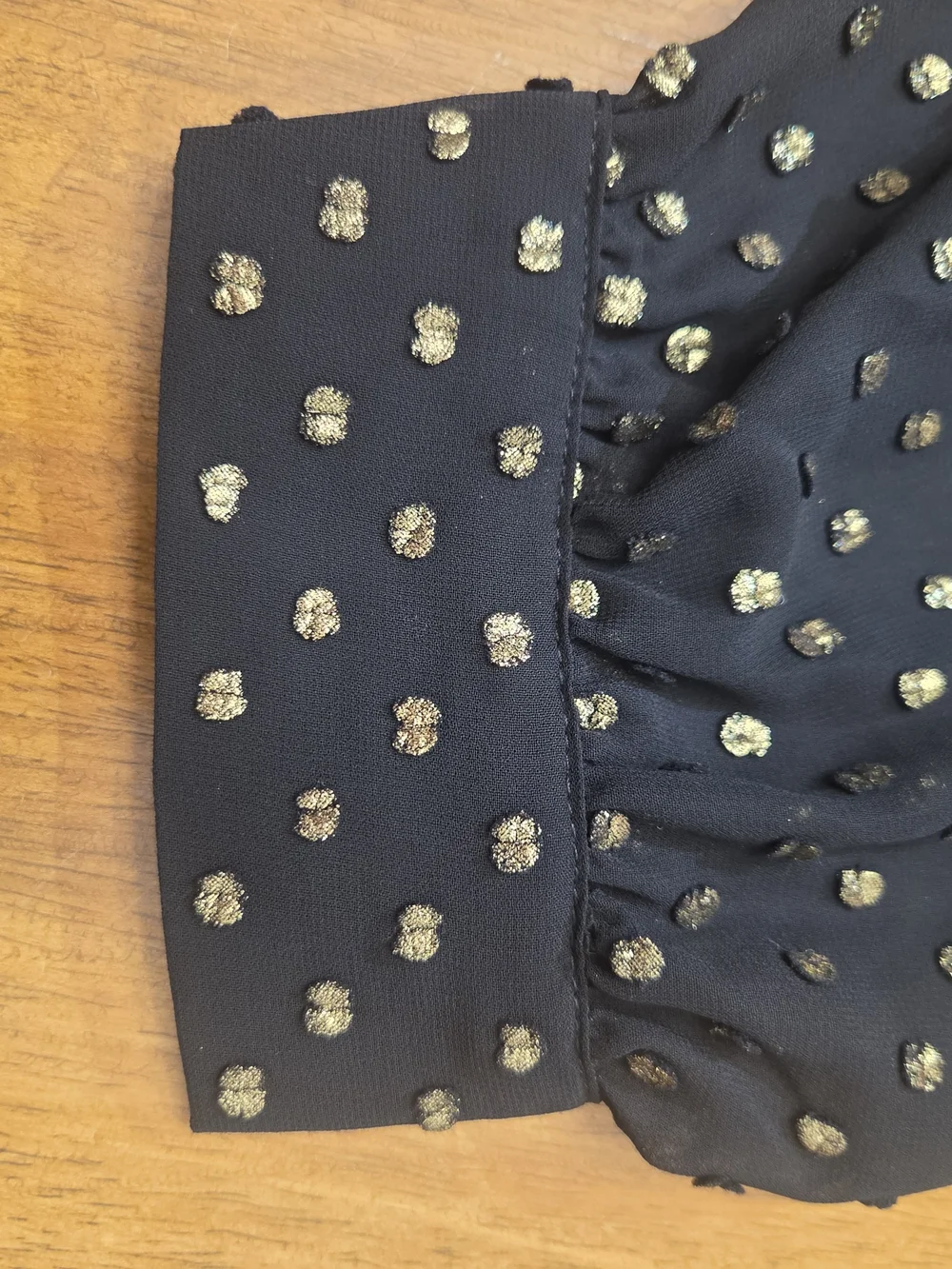 J. Crew Black Blouse with Gold Shimmer Clip-Dots Size 3x Sheer With Lining